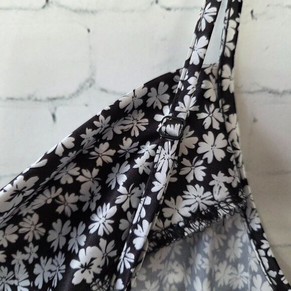Bebe Black White Ditzy Floral Midi Slip Dress Size L Stretch Satin NEW Cowl Neck - Picture 6 of 10